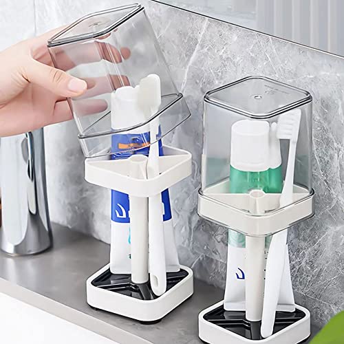 2 PCS Toothbrush Holder Stand with Cover/Cup, 4 Slots Toothbrush Holders for Bathrooms, Compatible with Toothpaste, Conventional Toothbrushes Storage, Razor Comb Multifunctional Storage - image 7