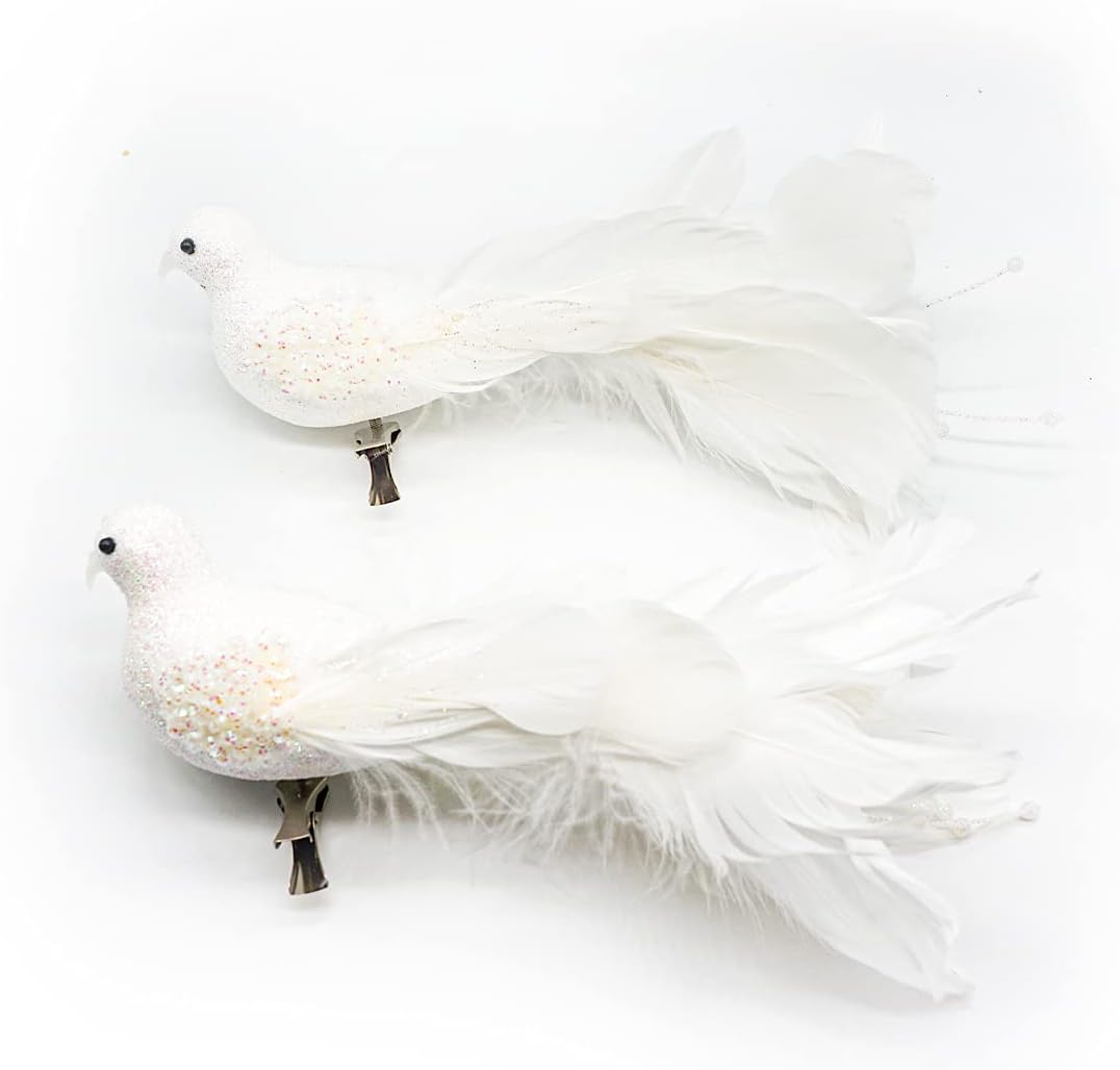 - Yolococa White Birds Chirstmas Tree Decoration Bird, 10x2x3 inches, 2pcs