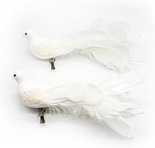 Yolococa 2pcs White Birds Chirstmas Decoration