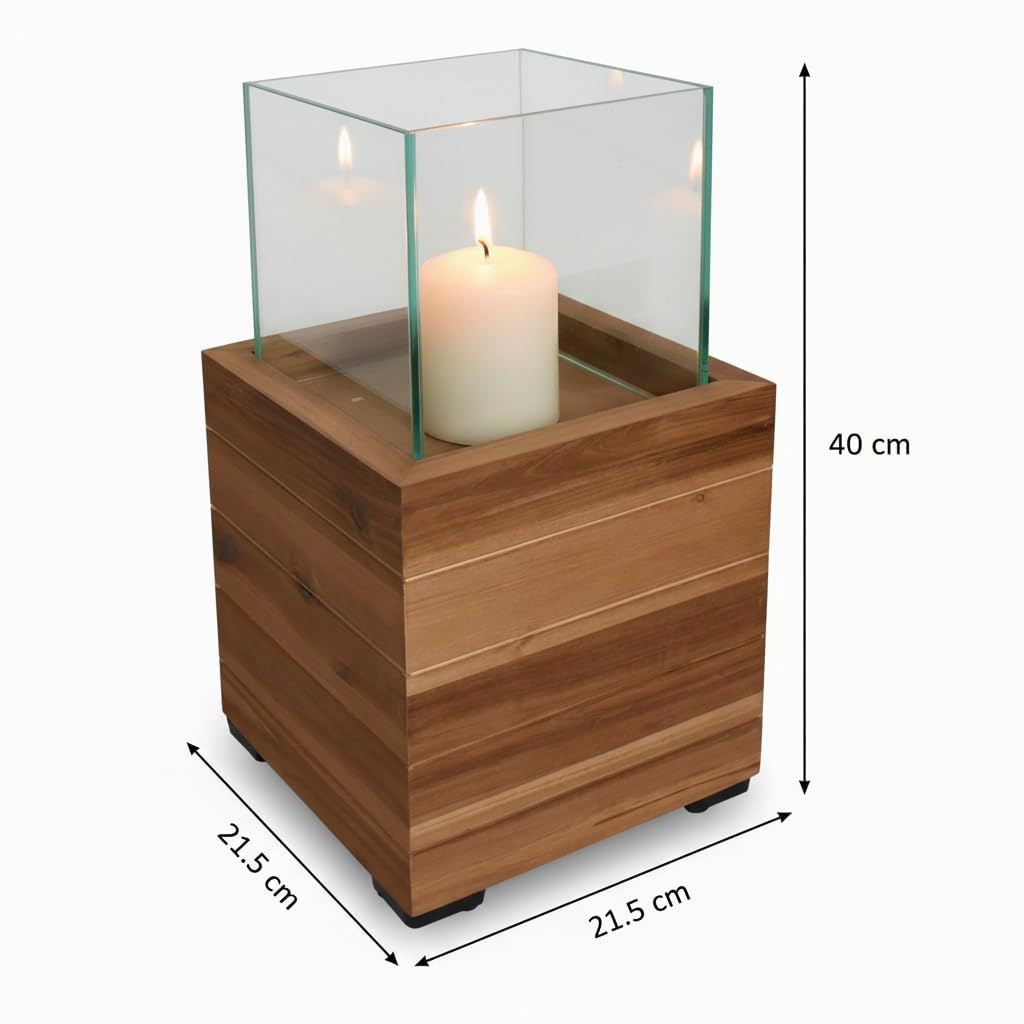 Windlicht Laterne Dekoleuchte Holz Akazie 21,5 x 21,5 x 40 cm Innen- und Außenbereich Dunkelbraun