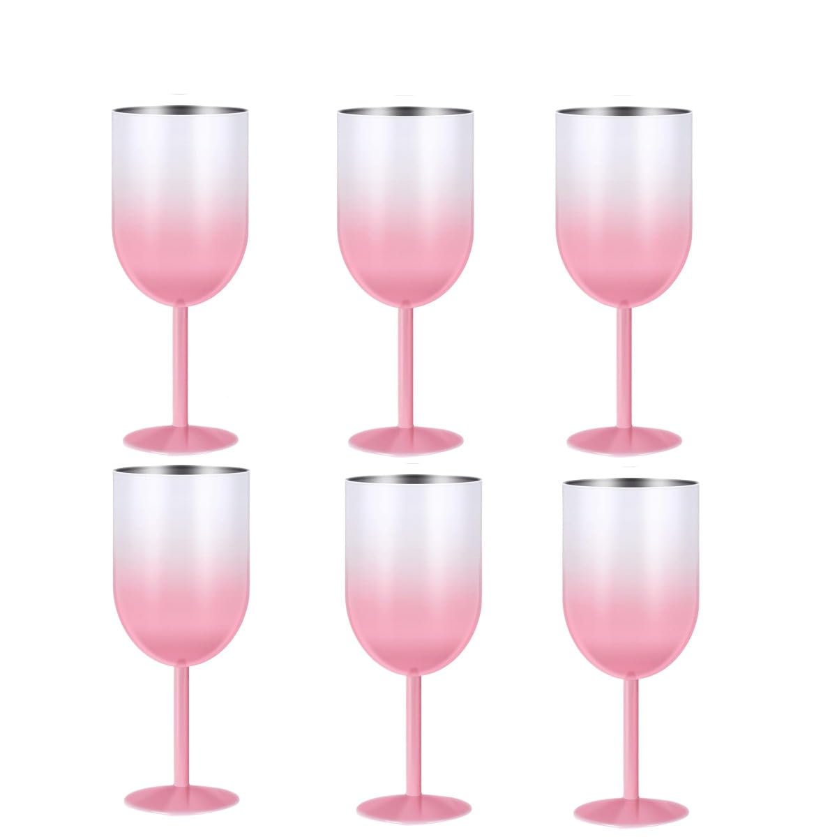 Set of 6 Stainless Steel Wine Tumblers Double-Walled Insulated Cute Pink Drinkware with Lid for Red or White