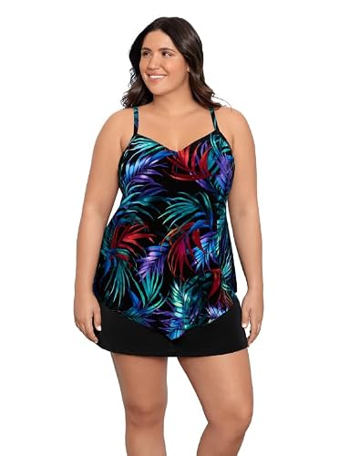 Trimshaper Womens Adjustable Hank Swim Tankini Top with Built-in Bra Support, Fern Forest, 18W