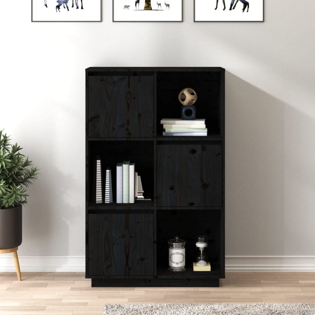 Armario de madera de pino negro de 74x35x117 cm con 3 puertas para comedor