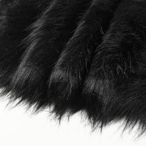 Tissu fausse fourrure synthétique long poil 12cm noir pour costume cosplay et plaid