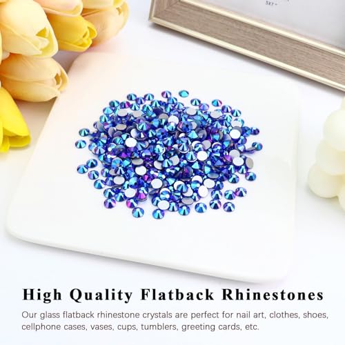 Image of 1440PCS SS4 Crystal Glass Flatback Rhinestones, Round Flat Back Crystal Gems for Nail Art and Craft Clothes, Glue Fix Diamond Stones Sapphire /Royal Blue AB (1.5-1.7mm)
