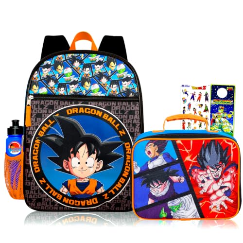 Dragon Ball Z Goku Backpack and Lunch Box Set for Boys School Bundle + More