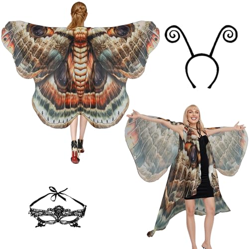 Sunlisky Butterfly Costume Moth Wings Cape Lace Mask&Headband for Halloween