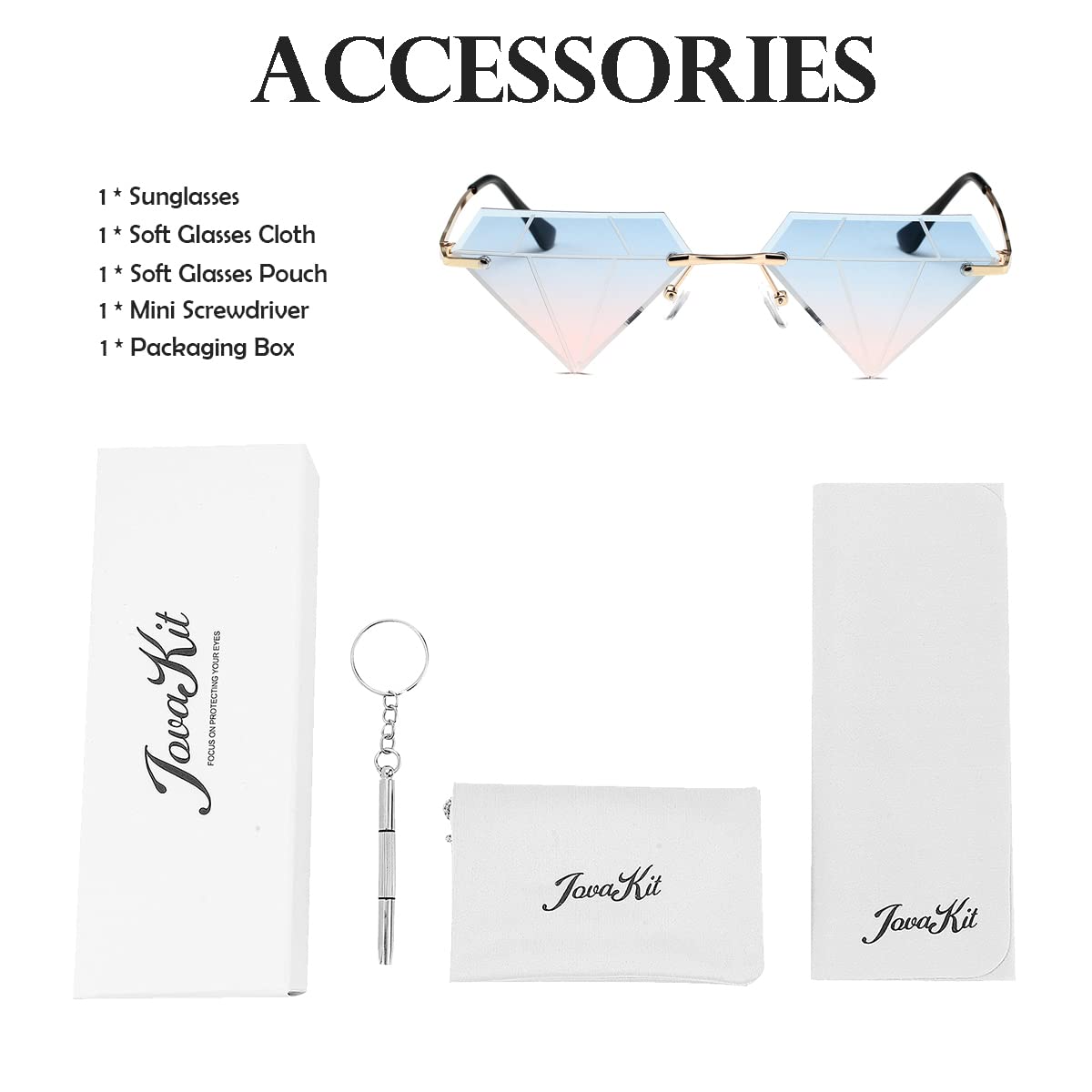 JOVAKIT Trójkątne okulary przeciwsłoneczne w kształcie diamentu dla kobiet mężczyzn vintage okulary przeciwsłoneczne bez oprawek retro okulary rave party halloween
