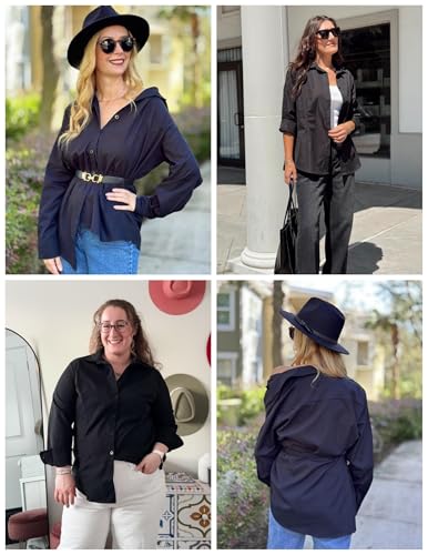Image of IN'VOLAND Women Plus Size Button Down Shirts Long Sleeve Office Work Blouse