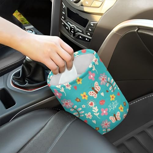 Image of Cartoon Daisy Butterfly Car Rubbish Bag Can Reusable Hanging Auto Garbage Organization Can Bin with Adjustable Strap for Camping，Travel Accessories