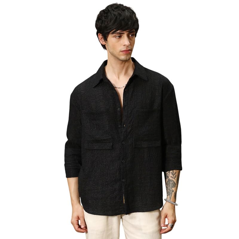 Image of CAHOOT Men's Oversized Shirt Casual Wear | Lapel Collar | Long Sleeve | Button Closure | Oversized Shirt Crafted with Comfort Fit for Everyday Wear