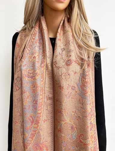 Women Pashmina Scarf Shawl Wrap - Large Long Paisley Floral Rainbow Ladies Scarves, Wearable Blanket Scarf, Womens Winter Scarfs, Indian Shawl Wedding Evening Stole, Head Scarf Neck