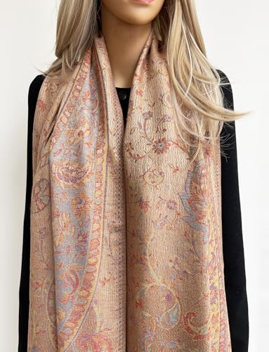 The Accessory Co. Women Pashmina Scarf Shawl Wrap - Large Long Paisley Floral Rainbow Ladies Scarves, Wearable Blanket Scarf, Womens Winter Scarfs, Indian Shawl Wedding Evening Stole, Head Scarf Neck