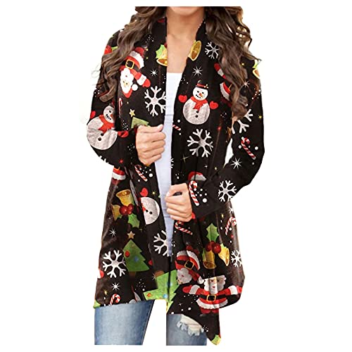 Christmas Cardigans for Women Lightweight Cute Snowman Print Kimono Holiday Open Front Blouse Pullover Tops Green