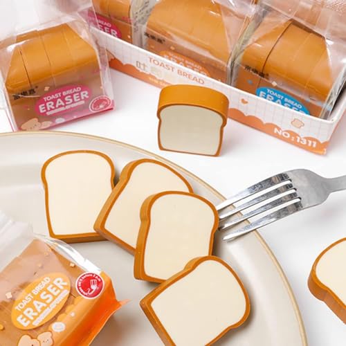 Image of RECLUSE 4 Pcs Cute Bread Shaped Cute Pencil Eraser Supply Funny Flexible Easy to Use Stationery Kid Painters Artists Sketching Tools, Kids School Boys Girls Birthday Return Gifts