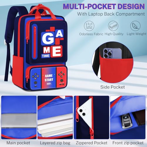 School Backpacks for Boys - Gamer Boys Backpack with Handles,Multifunctional Bookbag for Kids Teens Elementary Middle High School,17" Bookbag for Travel and Daily Use3