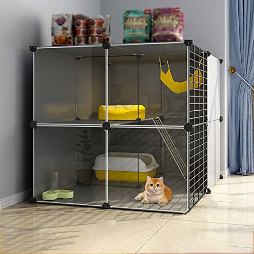 猫ケージ 屋内 大型猫ケージ 犬小屋 猫エンクロージャー 取り外し可能 DIY 猫 ベビーサークル フェレットクレート スロープはしごとベッド ペット 大型運動場所 1-4匹の猫に最適(サイズ:72x72x72cm)