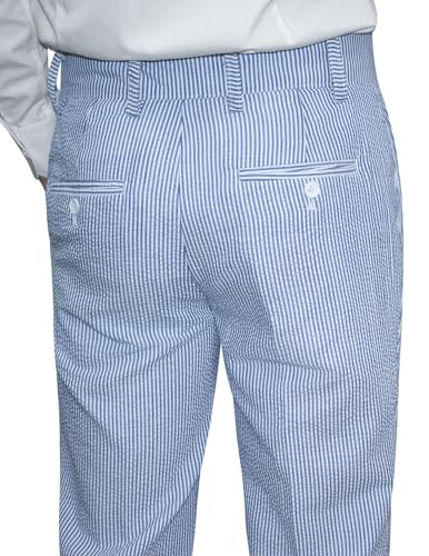 Men Seersucker Pinstripe Pants Mid Waist Ankle Length Pleated Front Lightweight4