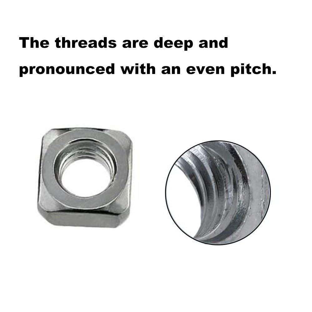 SEIWEI 5 PCS M10*17 * 8# Square Nuts, 304 Stainless Steel Coarse Thread Square Nuts Fasteners for Home Repairs Bridge Construction