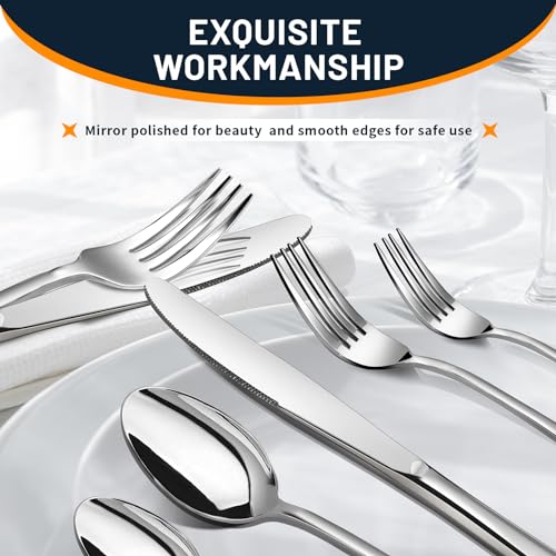 Silverware Set, 40 Piece Stainless Steel Cutlery Sets for 8, Heavy Duty Flatware, Mirror Polished Forks Spoons and Knives Set, Reusable Utensils for Home Kitchen, Dishwasher Safe