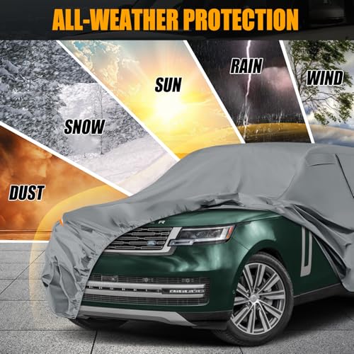 Image of Waterproof Premium Car Covers Replace for 2014-2025 Land Rover Range Rover LWB, 10 Layers Heavy Duty All Weather Car Cover with Zipper Door, Windproof Bands for Snow Rain Dust Protection