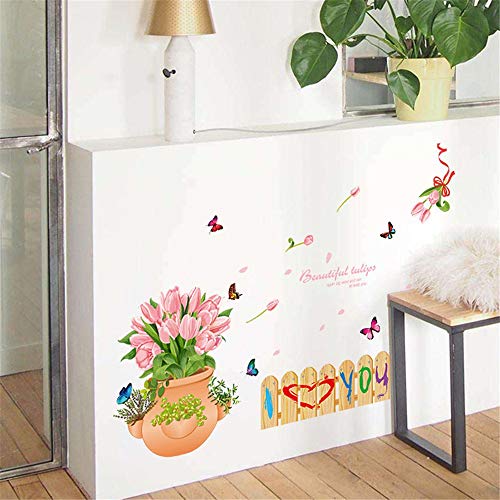 Zelfklevende Tulpenvaas Tuinhek Muurstickers Woonkamer Slaapkamer Kledingkast Kast Warm - Afbeelding 4