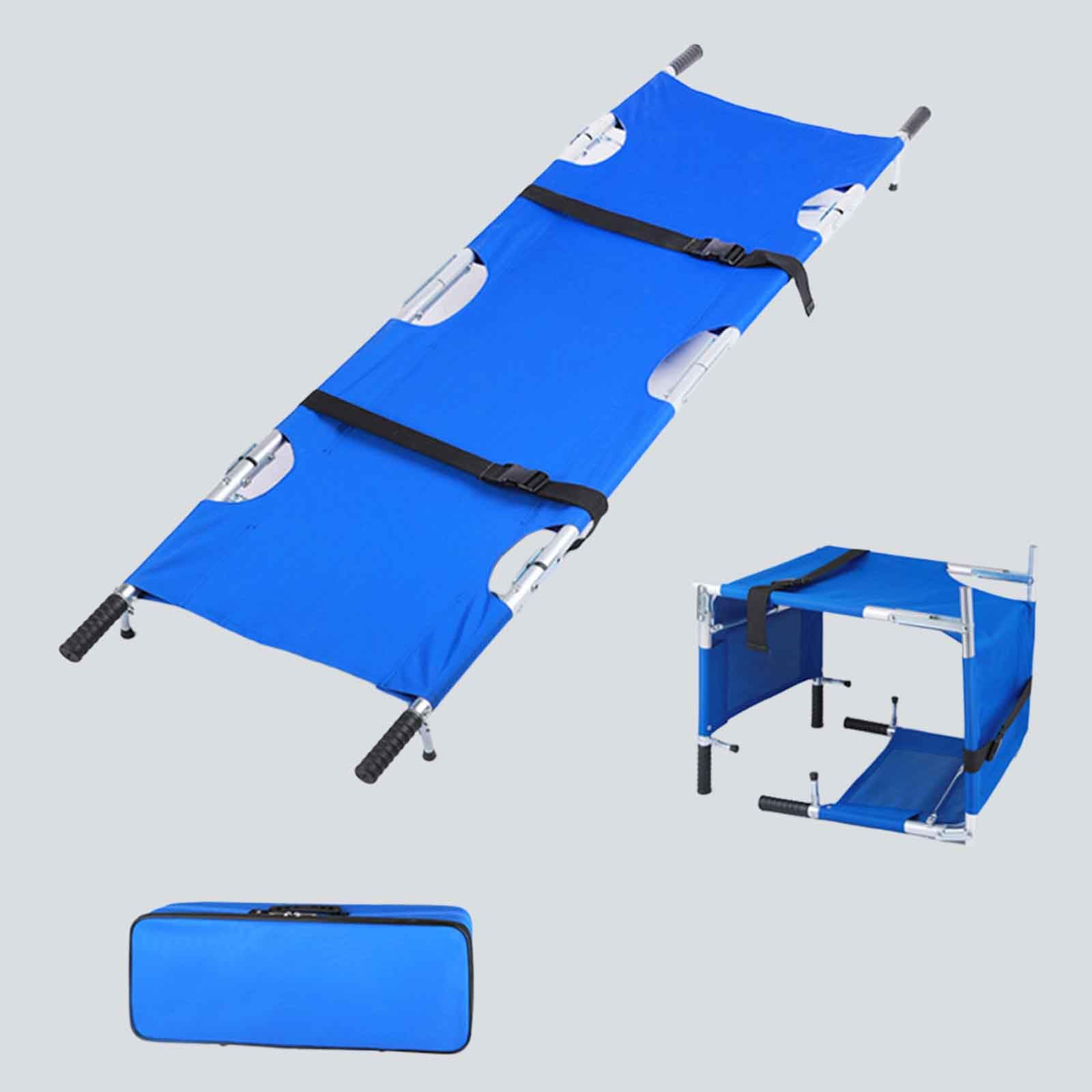 GHKryD stretcher, Aluminum Alloy Four-Fold Portable Stretcher with Wheels for Emergency Rescue, Fire, Mining(Blue,Aluminum Alloy)