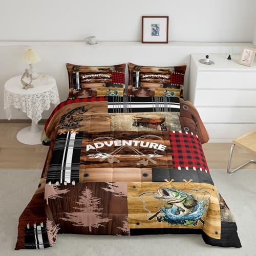 Juego de ropa de cama a cuadros Feelyou con diseño de lubinas para adolescentes 2