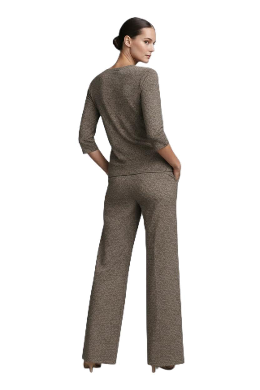Luxe Texture Co-ord Set for Women, Jacquard Solid V-Neck Top with 3/4 Sleeves and Wide Leg Trouser Pants, Relaxed Fit, 2 Piece Set-picture-39