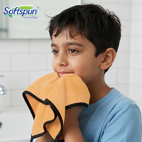 Image of SOFTSPUN Microfiber Baby Hand & Face Wipes 280 GSM 20x30 Cms 4 Piece Towel Set Beige Colour! Super Soft & Comfortable for Newborn Baby and Kids Quick Drying Ultra Absorbent in Small Size.