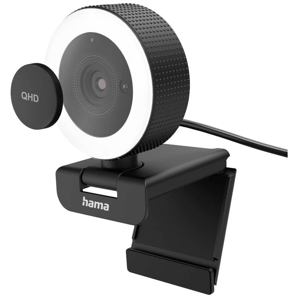 Hama Kamera internetowa C-800 PRO z lampą pierścieniową (QHD, Auto-Focus, mikrofon stereo, stopka na ekran, obrót 360°, pilot do sterowania) czarna