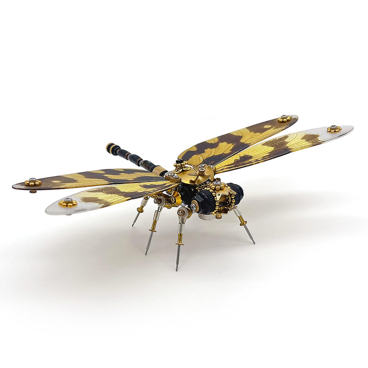 Rompecabezas de metal 3D, juego de construcción de insectos steampunk, capa iridiscente, libélula con base magnética (más de 200 piezas)