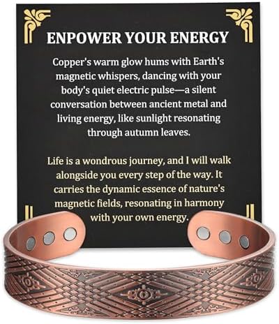 MagEnergy 99.9% Pure Copper Magnetic Bracelet with 6 Powerful Magnets, Cuff Bangle with Jewelry Gift Box