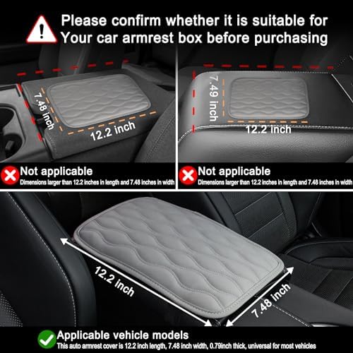 Image of Amiss Car Center Console Cover, Upgraded Leather Car Armrest Cushion, Universal Waterproof Cushion Pad, Non-Slip Car Interior Accessories, Fits Most Sedans SUVs Trucks (Gray)