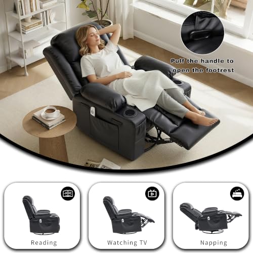 Image of Rocker Recliner with Heat and Massage, Swivel Chair with Cup Holder