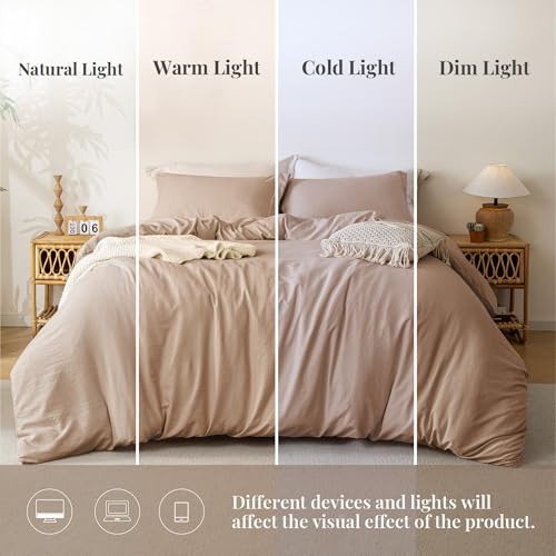 Image of MILDLY Super Soft Duvet Cover - 100% Microfiber Polyester Rugby Tan Comforter Cover Set 3 Pieces with Zipper Closure & Corner Ties (No Comforter) | Washed Microfiber Cotton-Like, Breathable Comfort, Hidden Zipper, Corner Ties, OEKO-TEX Certified, Fade Resistant
