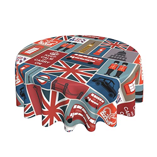 Nokoer England Symbols Printed Round Tablecloth,Waterproof And Wrinkle Resistant Polyester Tablecloth,60 Inches For Kitchen Dining #TOP1