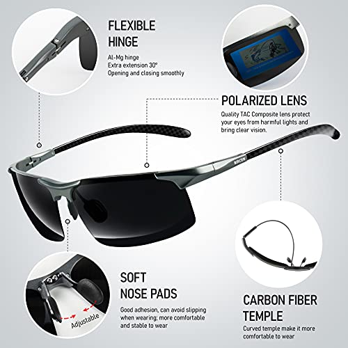 Bircen Mens Polarized Carbon Fiber Sunglasses UV Protection Sports Fishing Driving Sunglasses for Men Al-Mg Frame