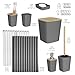 Clara Clark Bathroom Accessories Set - Bathroom Set, Bathroom Accessory Set, Shower Curtain Set, Toilet Brush, Trash Can & Soap Dispenser - Grey - 20PC