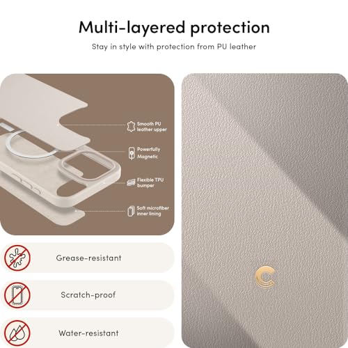 Image of Spigen Cyrill Classic Charm Mag | iPhone 15 Pro Case | Crossbody Lanyard Strap Beige iPhone 15 Pro Back Cover | Faux Leather+TPU+PC - Cream