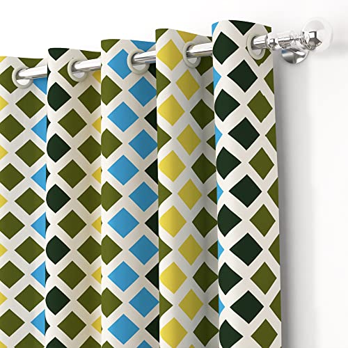 Image of Story@Home Set of 2 Modern Polyester Eyelet Door Curtains 7 Feet Long, Vibrant Geometric Square Pattern, Multicolor, Stylish and Durable Design for Home Decor