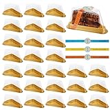 LDXDRU 100Pcs Individual Cake Slice Containers, Pie Slice Containers Disposable, Cheesecake Container with Lid Sticker and Fork, Clear Triangle Cake Boxes for Pies Snack Dessert, Gold