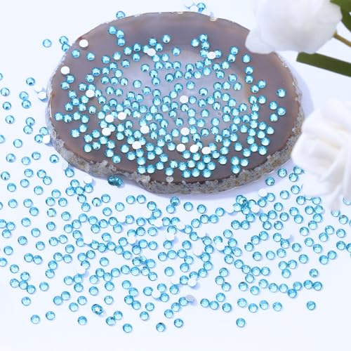 Image of Aquamarine Flatback Rhinestones, Glass Rhinestones for Nail Art and Craft, Glue Fix, Loose Crystal Gemstones(Aquamarine, SS10, 2880pcs, 2.7-2.8mm)