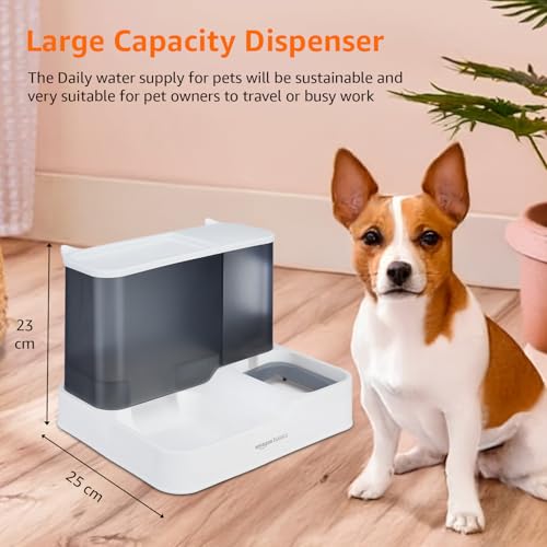 Image of Amazon Basics 2-in-1 Automatic Gravity Food Feeder and Water Dispenser | Polypropylene Material | 3 L Food Dispenser | 1 L Water Dispenser | for Dogs, Cats, Puppies & Kittens | White