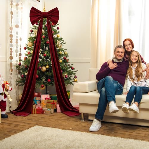 20 x 71 Inch Extra Large Velvet Bows for Christmas Tree - 1 Pack Giant Velvet Bow Christmas Tree Topper Decor with Long Streamers for Xmas Tree Front Door Home Party Bow Ornaments (Burgundy) - image 5
