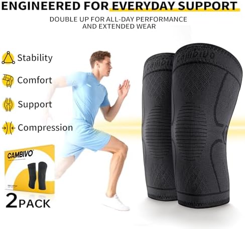 CAMBIVO Knee Brace Support(2 Pack), Knee Compression Sleeve for Running, Hiking, Basketball, Arthritis, Meniscus Tear, Knee Pain Relief and Injury Recovery - 4