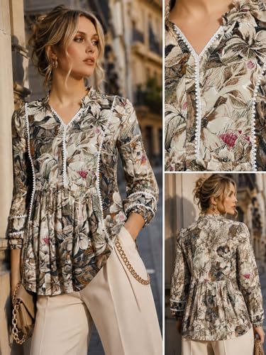 Image of Amazon Brand - INKAST Women Floral Regular Fit Tops | Blouse | Elasticated Cuffs | Shirt