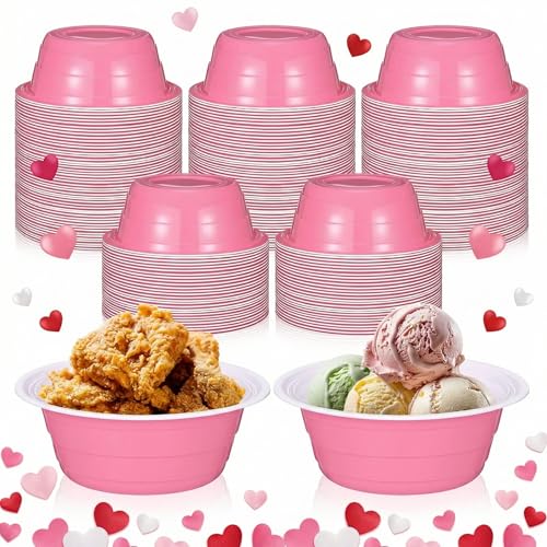 Baderke 50 Pcs Pink Party Cup Bowls 23 oz Disposable Plastic Bowls for Cold and Hot Food Snacks Salads and Desserts for Graduation Party Supplies Birthday Holiday Event