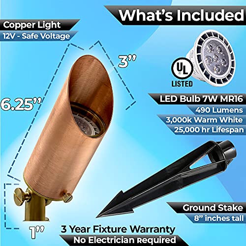 Brass Spot Lights Outdoor Led Landscape Lights – 109 Professional Grade Copper 12V Low Voltage Landscape Lighting With Bulbs 7W; Ip 65 Waterproof Metal Up Light For House Pathway Trees Flag Plants #TOP3