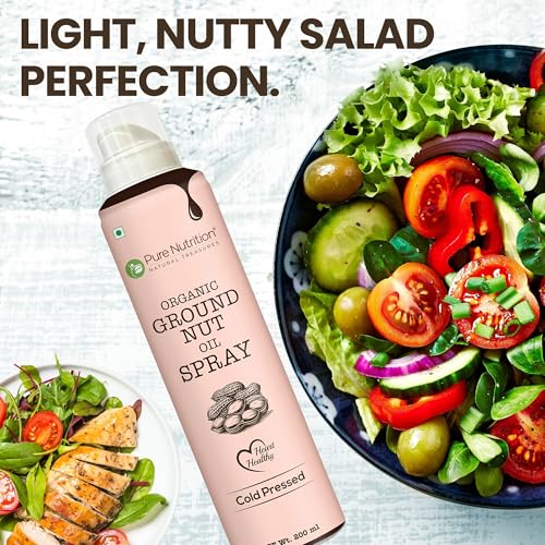 Image of Pure Nutrition Organic Groundnut Oil Spray - 400ml | 100% Pure & Cold-Pressed | Cook Healthy with 10X Less Oil | Naturally Rich in Antioxidants | Supports Heart Health | Ideal for Grilling, Sauteing & Low-Calorie Cooking (200ml x 2)